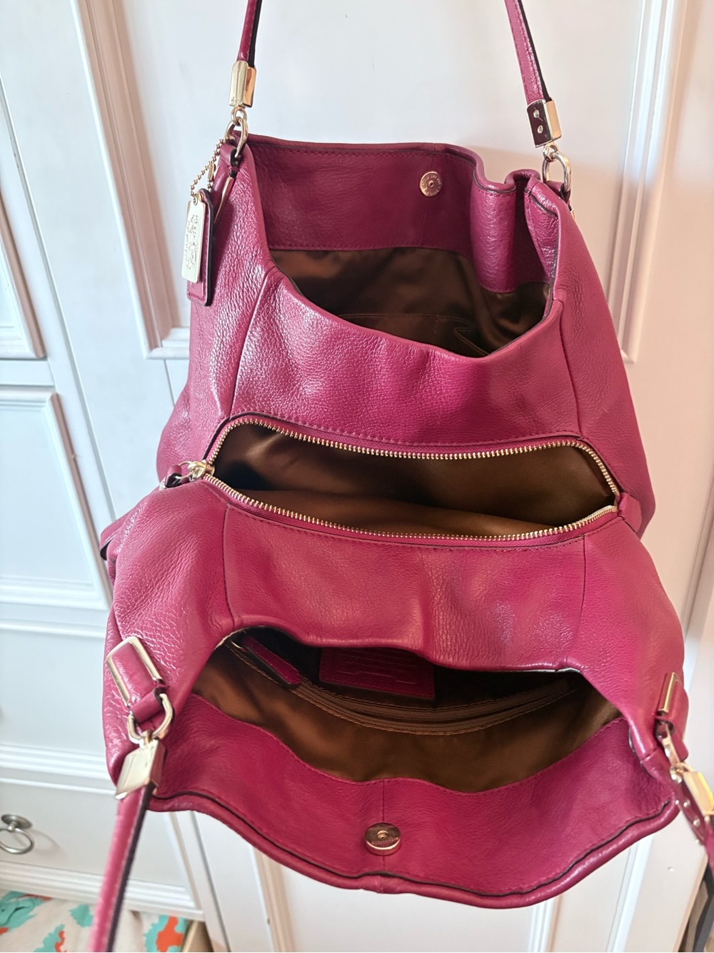 Coach Pebbled Leather Shoulder Tote in Berry Plum - Picture 9 of 13